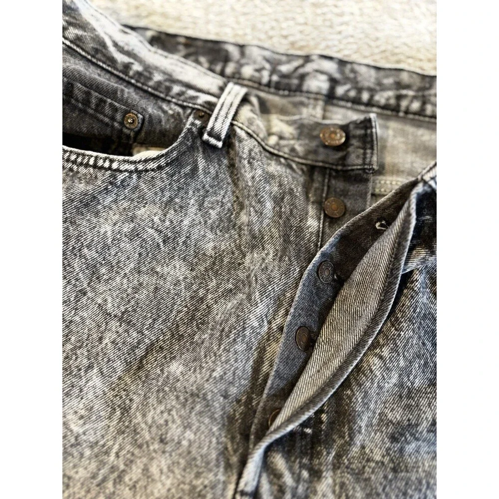 VTG ‘86 USA Levi's 501 Men's Jeans 38x32 Button Fly Black Gray Acid Wash Denim